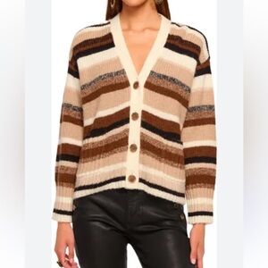 Ramy Brook Caroline striped V-Neck‎ Cardigan sweater large